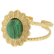 Adjustable braided-effect flower ring T52 to T58 cabochon 8x6mm - 304 Gold stainless steel