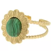 Adjustable braided-effect flower ring T52 to T58 cabochon 8x6mm - 304 Gold stainless steel