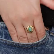 Adjustable braided-effect flower ring T52 to T58 cabochon 8x6mm - 304 Gold stainless steel
