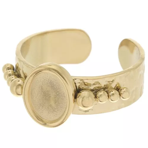 Stainless steel 316L Hammered ring for 8x6mm cabochon - Size 57 - Gold Tone x1