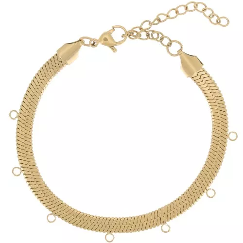 5mm Stainless steel 316L Mirror mesh bracelet - flat snake 7 rings - Gold Tone x17