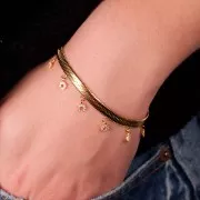 5mm Stainless steel 316L Mirror mesh bracelet - flat snake 7 rings - Gold Tone x17