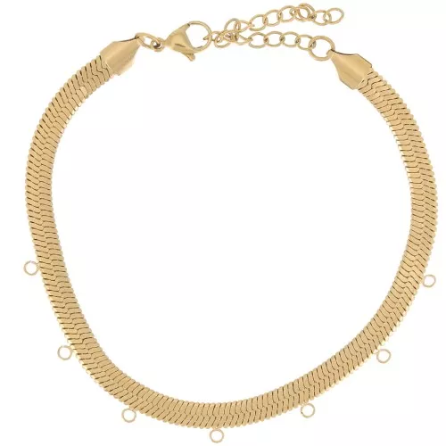 5mm Stainless steel 316L mirror Ankle chain - flat snake 7 rings - Gold x21cm