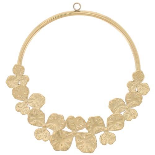 38mm Stainless Steel 316LHollow Circle Pendant with Flowers - Gold Tone x1