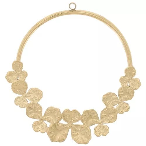 38mm Stainless Steel 316LHollow Circle Pendant with Flowers - Gold Tone x1