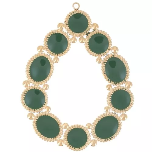 48.5x37mm Stainless steel 316L Pendant drop with epoxy resin - Gold - Green x1