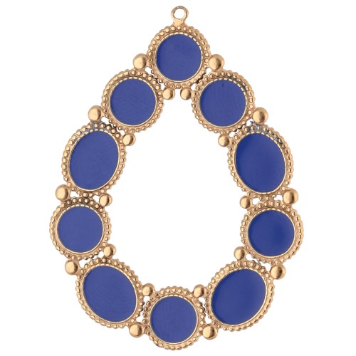 49x37 mm teardrop pendant with epoxy resin - Gold-Plated 304 Stainless Steel - Dark Blue