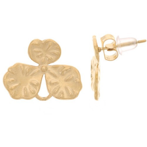 Textured flower stud earrings 14x18 mm - 304L Gold-plated stainless steel