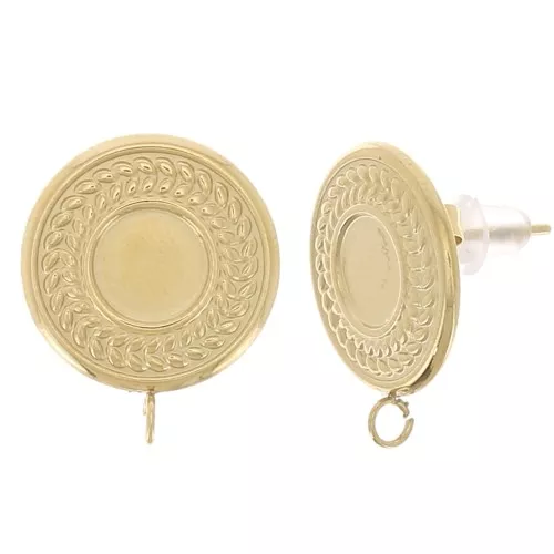 14 mm round stud earrings for 6 mm cabochon - 304 gold-plated stainless steel x2