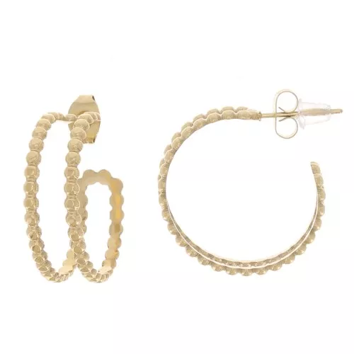 23mm 316L Stainless Steel Double Wire Bead Weaving Hoop earrings - Gold Tone x2