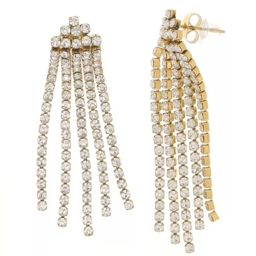 54x10mm Stainless steel 316L Zirconium oxide fringe earrings GOLD Tone - Crystal x