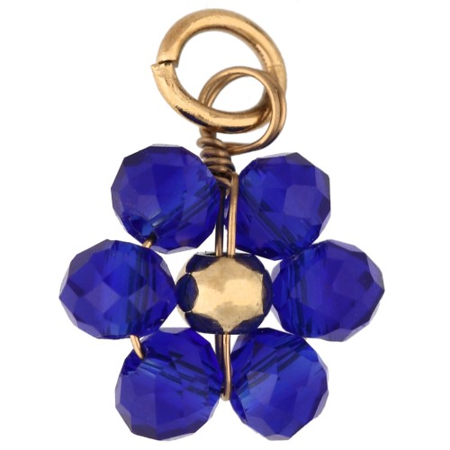 10 mm Flower Pendant Made of Faceted Glass Beads - Gold-Plated 304 Stainless Steel - Blue x1