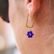 10 mm Flower Pendant Made of Faceted Glass Beads - Gold-Plated 304 Stainless Steel - Blue x1