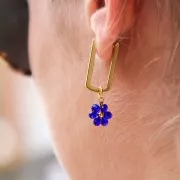 10 mm Flower Pendant Made of Faceted Glass Beads - Gold-Plated 304 Stainless Steel - Blue x1