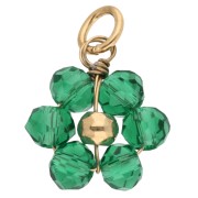 10mm faceted glass bead flower pendant - 304 Gold stainless steel - Green x1