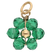 10mm faceted glass bead flower pendant - 304 Gold stainless steel - Green x1