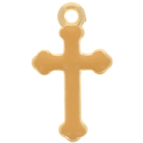 19x11mm epoxy resin Cross Charm - Fine Gold plated - Ochre x1