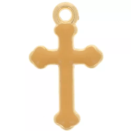 19x11mm epoxy resin Cross Charm - Fine Gold plated - Ochre x1