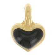 7x5mm Mini heart charm in epoxy resin - Gold plated - Black x1