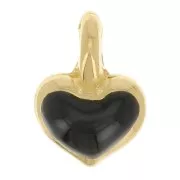 7x5mm Mini heart charm in epoxy resin - Gold plated - Black x1