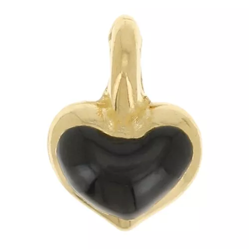 7x5mm Mini heart charm in epoxy resin - Gold plated - Black x1