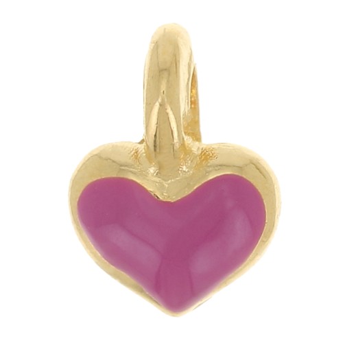 7x5mm Mini heart charm in epoxy resin - Gold plated - Fuchsia x1