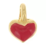 7x5mm Mini heart charm in epoxy resin - Gold plated - Red x1