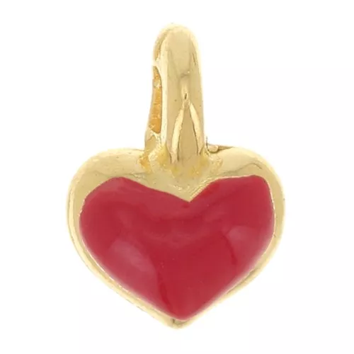 7x5mm Mini heart charm in epoxy resin - Gold plated - Red x1
