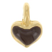 7x5mm Mini heart charm in epoxy resin - Gold plated - Dark Brown x1