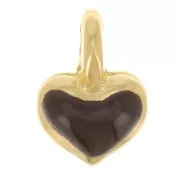 7x5mm Mini heart charm in epoxy resin - Gold plated - Dark Brown x1