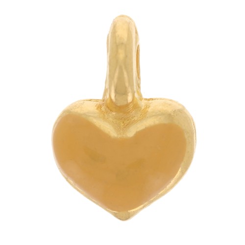 7x5mm Mini heart charm in epoxy resin - Gold plated - Ochre x1
