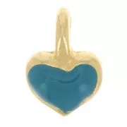 7x5mm Mini heart charm in epoxy resin - Gold plated - Turquoise x1