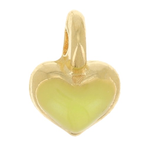 7x5mm Mini heart charm in epoxy resin - Gold plated - Neon Yellow x1