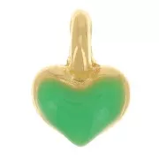 7x5mm Mini heart charm in epoxy resin - Gold plated - Neon Green x1