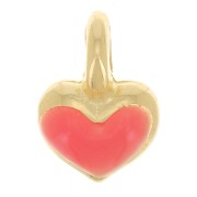 7x5mm Mini heart charm in epoxy resin - Gold plated - Neon Coral x1|raw }}