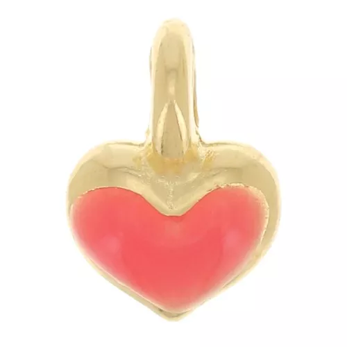 7x5mm Mini heart charm in epoxy resin - Gold plated - Neon Coral x1