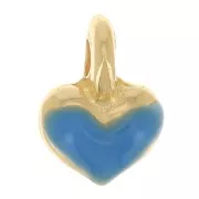 7x5mm Mini heart charm in epoxy resin - Gold plated - Neon Blue x1