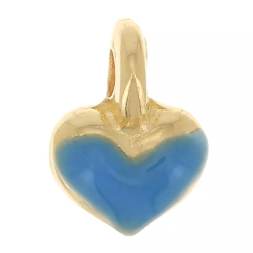 7x5mm Mini heart charm in epoxy resin - Gold plated - Neon Blue x1