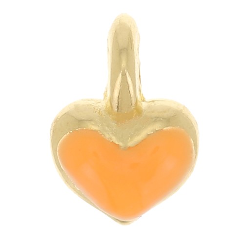 7x5mm Mini heart charm in epoxy resin - Gold plated - Neon orange x1