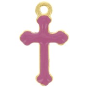 19x11mm Cross Charm in epoxy resin - Fine Gold plated - Fuchsia x1