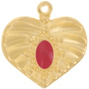 26mm pleated effect heart pendant with epoxy resin - Fine Gold plated - Red x1|raw }}