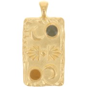 25x12mm Rectangle pendant - moon & star - Fine gold plated - Mint - Ochre x1