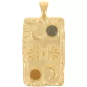 25x12mm Rectangle pendant - moon & star - Fine gold plated - Mint - Ochre x1