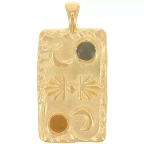 25x12mm Rectangle pendant - moon & star - Fine gold plated - Mint - Ochre x1