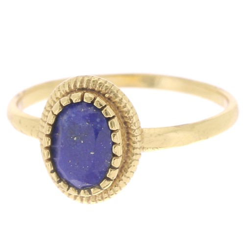 Lapis lazuli Oval ring serrated edges - Size 54 - fine gold plated x1