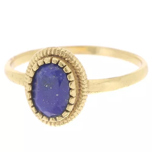 Lapis lazuli Oval ring serrated edges - Size 57 - fine gold plated x1