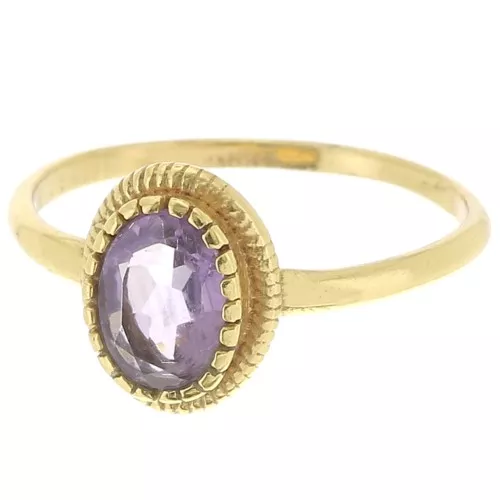 Amethyst Oval ring serrated edges - Size 57 - fine gold plated x1