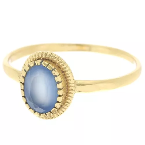 Blue Calcedoine ring serrated edges - Size 54 - Fine gold plated x1