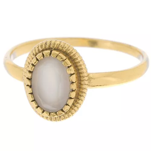 Calcedoine Oval Ring serrated edges - Size 57 - Fine Gold Plated x1