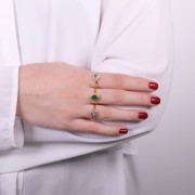 Green Onyx dyed Oval Ring - Size 52 - Fine Gold Plated x1